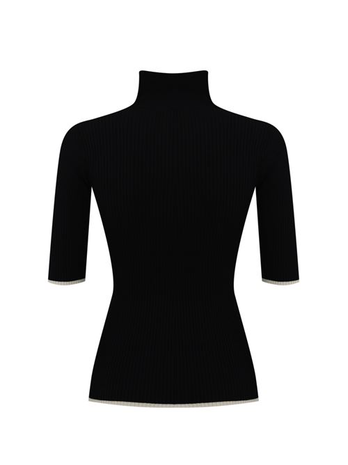 Dolcevita in maglia di viscosa Nero/burro con logo college Elisabetta Franchi | MK89M46E2685